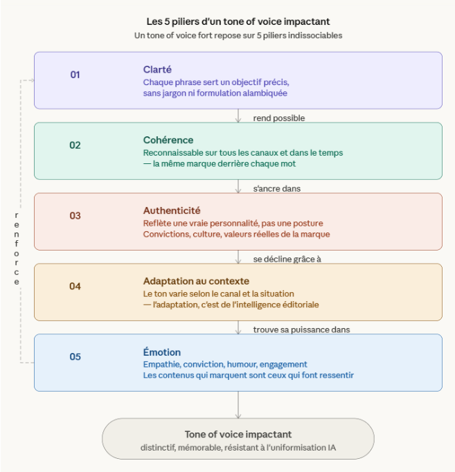 Infographie 5 piliers tone of voice impactant